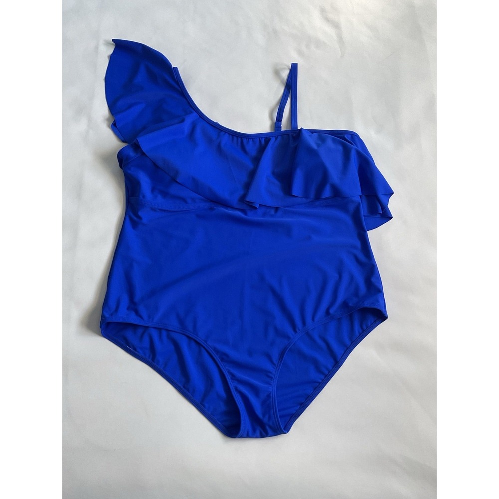 Women's One Piece Swimsuit Solid Ruffle One Shoulder  Plus Size 3XL